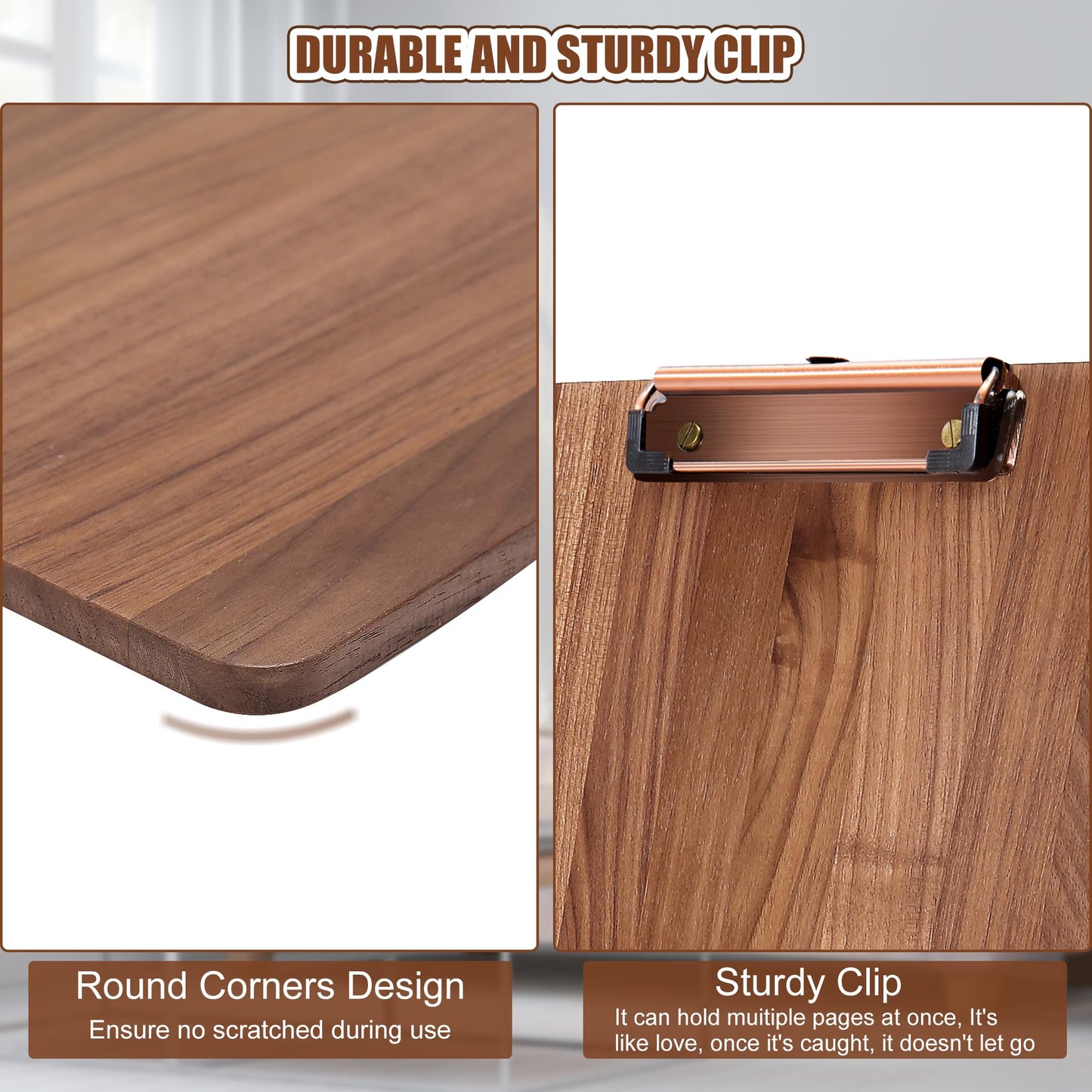 Walnut Wood Clipboard, 12.6" x 8.7" Clip Board with Stable Base, School Classroom Essentials, Solid Hardwood, Free Stand Holder for Bar, Training Courses, Coffee Shops, Office Supplies Teacher Gifts