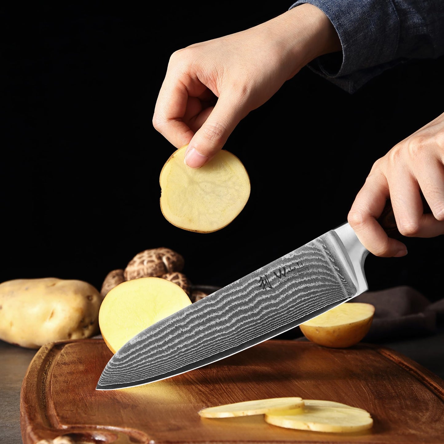 Wakoli EDIB 3-Piece Damascus Kitchen Knife Set in Wooden Gift Box, Razor Sharp Genuine Damascus Steel (VG10 Core), Includes Santoku, Small Santoku and Paring Knife, Ergonomic Pakkawood Handle
