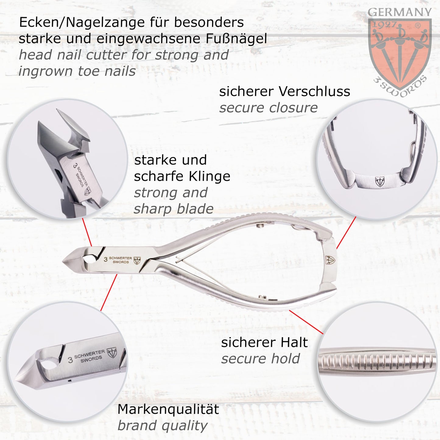 3 Swords Germany - Brand Quality Professional Toe Nail Nipper Clipper Set Stainless Steel Wave Nipper, Head Cutter, Nail File with case for ingrown Toe Nails, Manicure Pedicure by 3 Swords (196)
