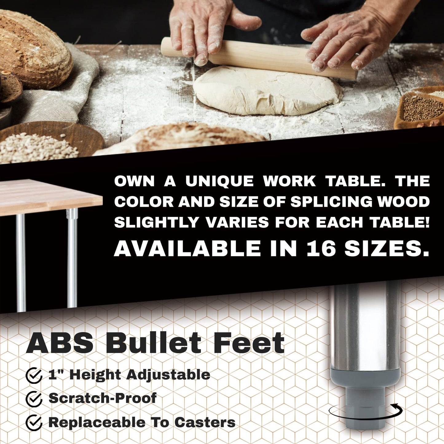 DuraSteel Butcher Block Counter Top - 24 x 12 x 34" Height with 4 Caster Wheels (Adjustable) - Kitchen, Side, Coffee, or Dining Table - Optional Base Leg Units, Natural Maple Slab Work Bench Top