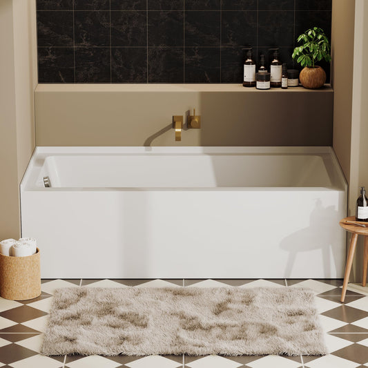 DeerValley 60" x 30" Alcove Acrylic Bathtub, Left Drain Integrated Apron Soaking Bath Tub, Ergonomic Deep Soak Tub with Pop-Up Drain and Integrated Overflow System, White, DV-1T0195L