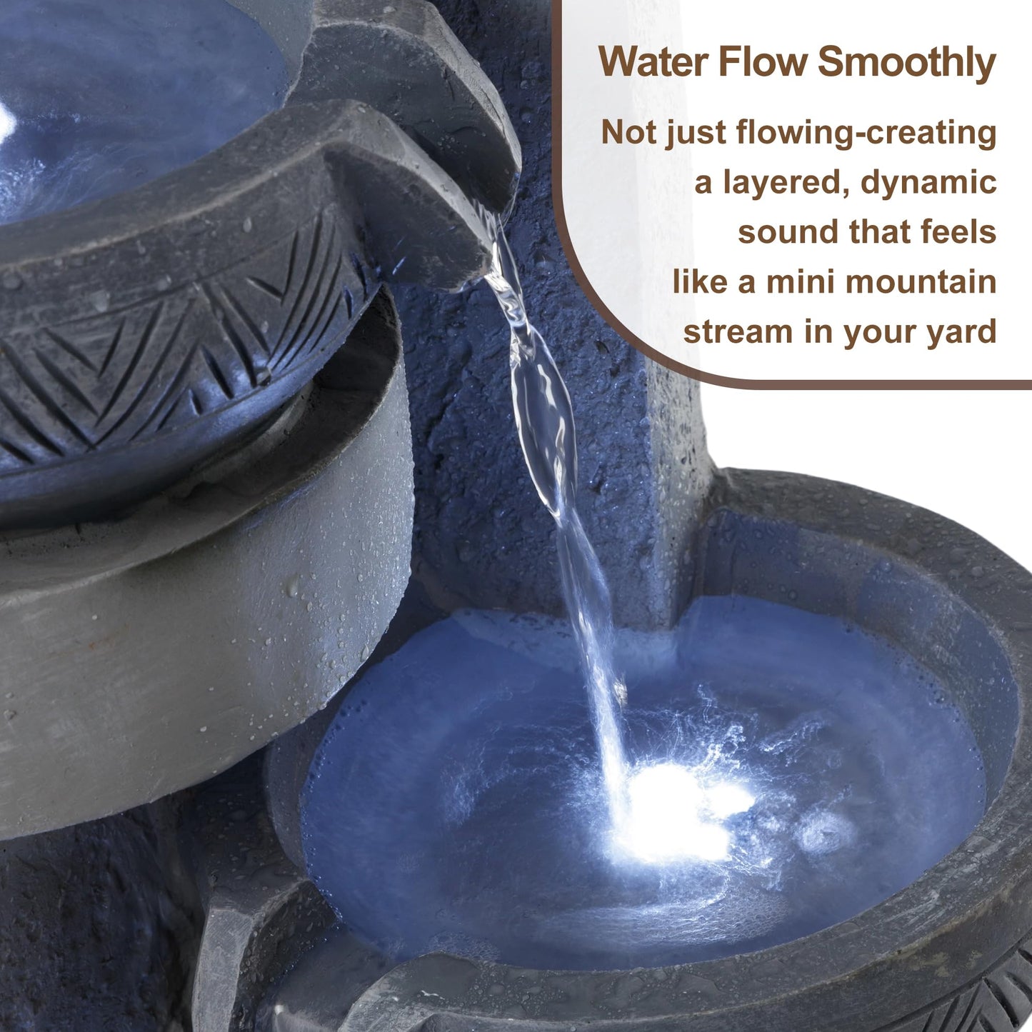 32" Outdoor Water Fountain with Led Lights, 4-Tier Modern Pottery Water Fountain, Outdoor Garden Waterfall Decor for Garden, Patio, Courtyard