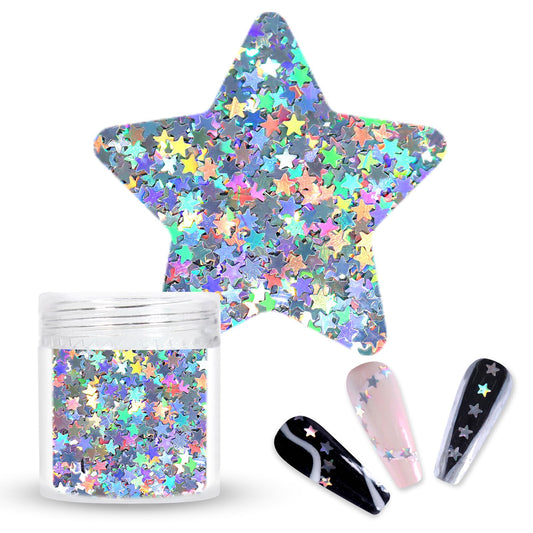 Laza 10g Stars Glitter Confetti Sparkle Shiny Holographic Micro Five-Angle Star False Nail Sequins Acrylic Paillettes for DIY Crafts Nail Art Decoration Party Face Body Make Up - Holographic Star