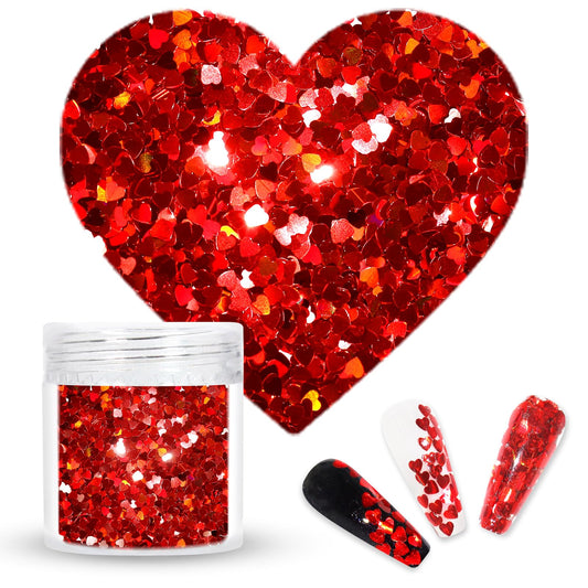 Laza 2g Chunky Glitter for Valentine’s Day Heart Glitter Confetti Nail Charms Holographic Sequins Stickers Sparkle for DIY Crafts Nail Art Decoration Party Face Body Make Up Resin - Laser Red