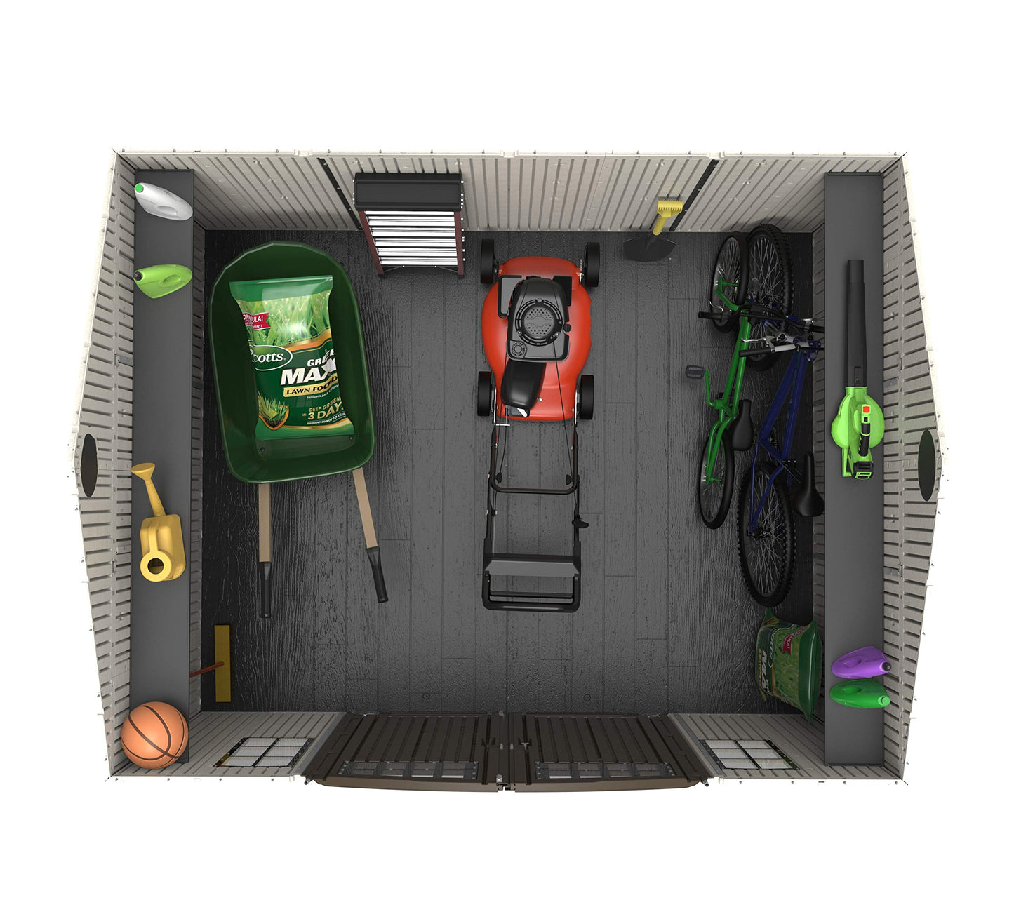 Lifetime 10×8 Ft. Outdoor Storage Shed, Dual‑Wall HDPE with Steel‑Reinforced Structure, Side‑Entry Doors with Windows, Skylight, Screened Vents, Adjustable Shelves, Slip‑Resistant Floor, UV‑Protected