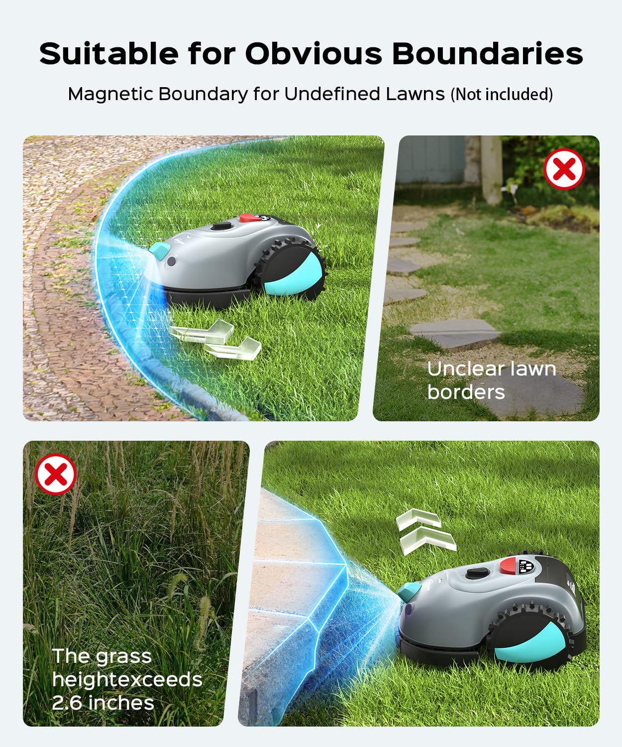 YARDCARE V100 Robotic Lawn Mower – Visual Navigation & Smart Obstacle Avoidance, Adjustable Cutting Height 0.8–2.4 in, Low-Noise Auto Mowing for Small Lawns up to 1,600 sq ft