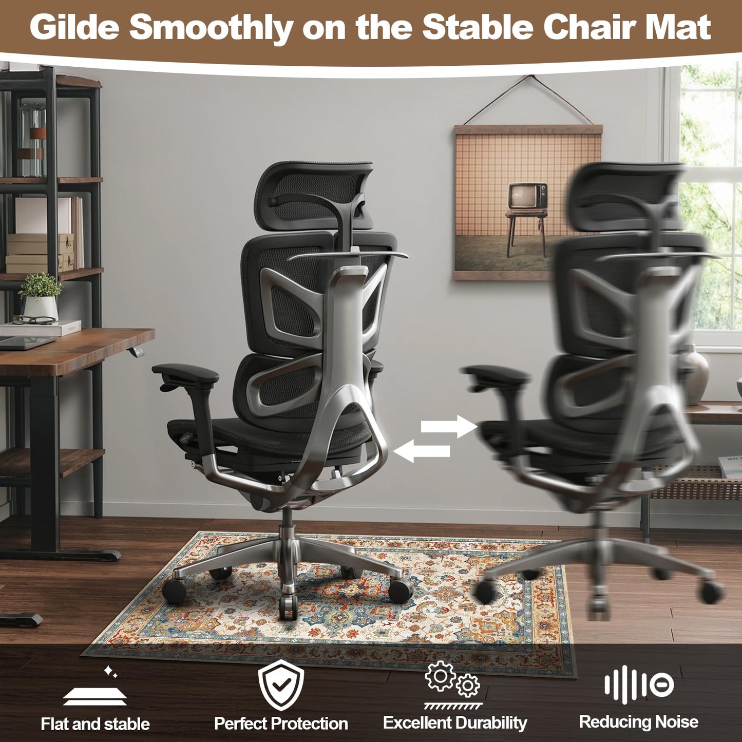 Office Chair Mat for Hardwood Floors - 48X35.5” Desk Chair Mat for Rolling Chair, Under Desk Rug Protects Hard Floors from Damage, Low Pile Floor Protector for Rolling Chair, Non-Slip