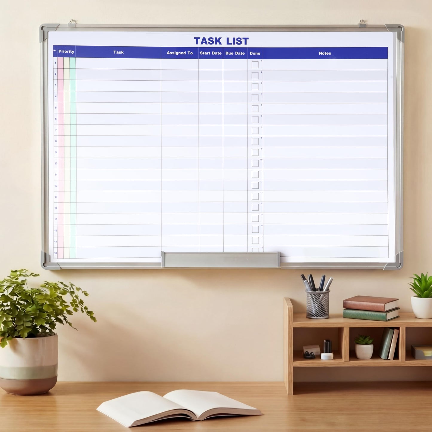 Lincia Large Dry Erase Task List 36 x 24 Inch Erasable Task Planner White Board for Wall Big Whiteboard Employee Assignment Tracker for Office Managing and Tracking Tasks to Increase Productivity