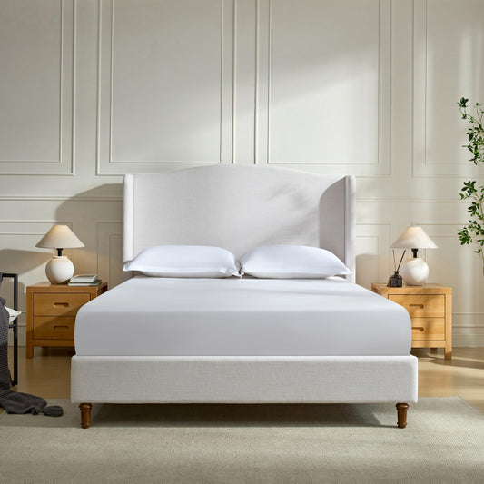 GDFStudio Tall Headboard Upholstered Bed,Queen Size Platform Bed Frame with Headboard Wingback,54" High No Box Spring Needed Easy Assembly Minimalist Designs Premium Textured Canvas Chenille