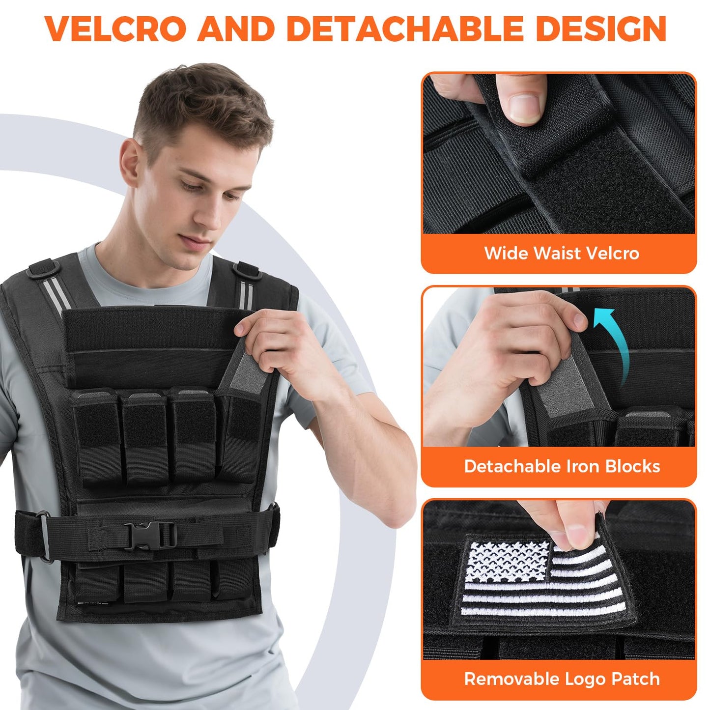 BAGAIL Weighted Vest Men, 20lb/30lb/40lb Adjustable Weight Vest for Woman with Removable Iron Weights, Women’s Rucking Vest for Walking, Workout, Running, Strength Training - 20 lbs