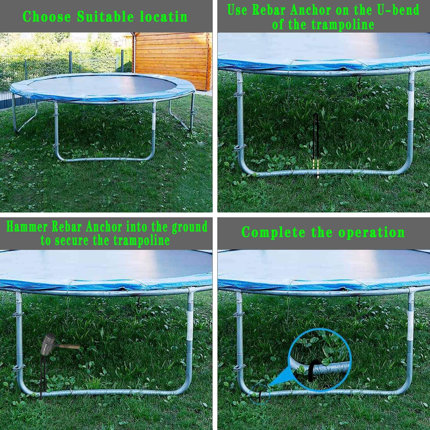 Trampolines Wind Stakes 24 Pack, 12 Inch Heavy Duty U Shaped Rebar Stake Ground Anchors Galvanized Steel Safety Trampoline Anchors for Garden Decoration, Camping Tents, Soccer Goals, etc