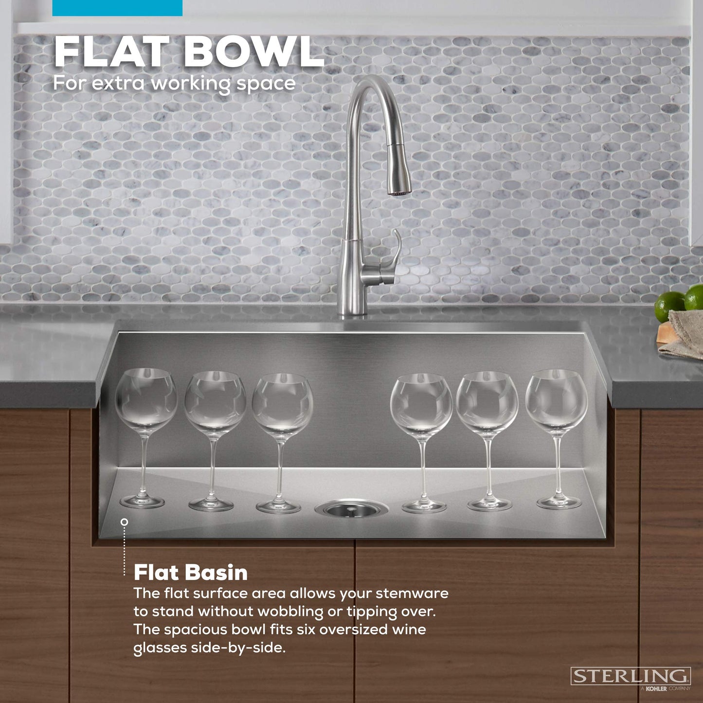 Sterling K-20243-PC-NA Ludington 34" Under-Mount Single-Bowl Farmhouse Kitchen Sink with Accessories, Apron-Front Basin, Stainless Steel