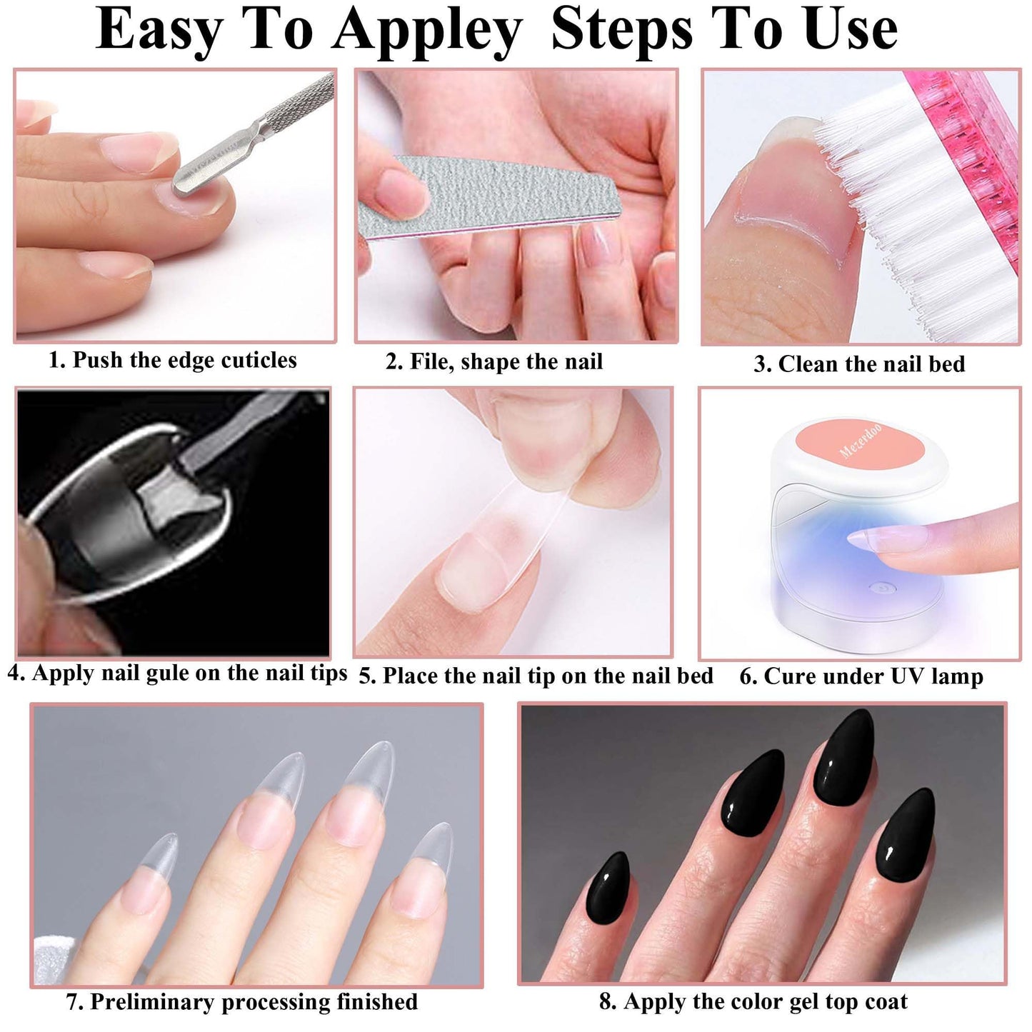 Almond Clear Gel X Nail Tips Kit, 510pcs Short Almond Gels x Tips Easy Extension Set 9 In 1 Nail Glue Mini UV Lamp Gel x Nail Kit Etch-X Nails Tip Full Cover Matte Tip, Gift For Women & Girls,15 Sizes