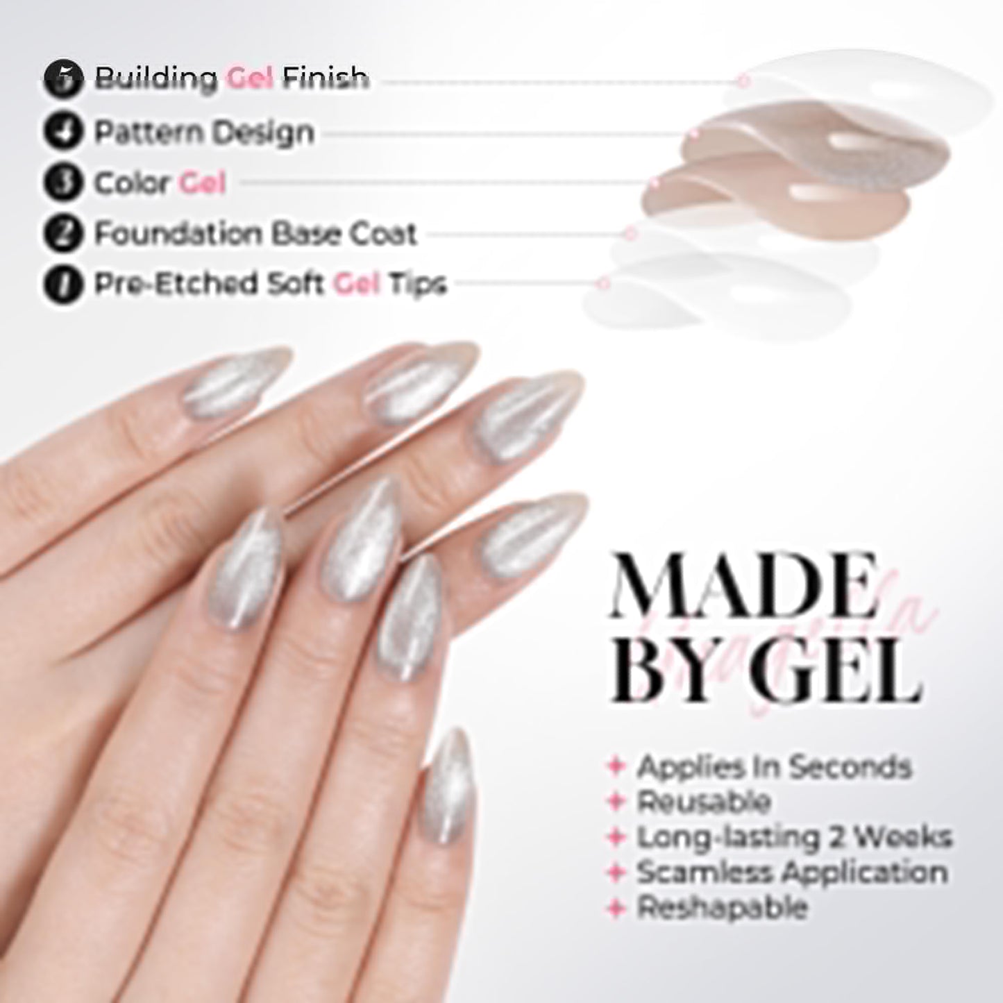 UNA GELLA 32Pcs Soft Gel Press on Nails - 16 Sizes Silver Cat Eye Almond Glue on Nails, Reusable Glitter False Nails, Full Cover Acrylic Nail Kit for Women DIY Home Manicure