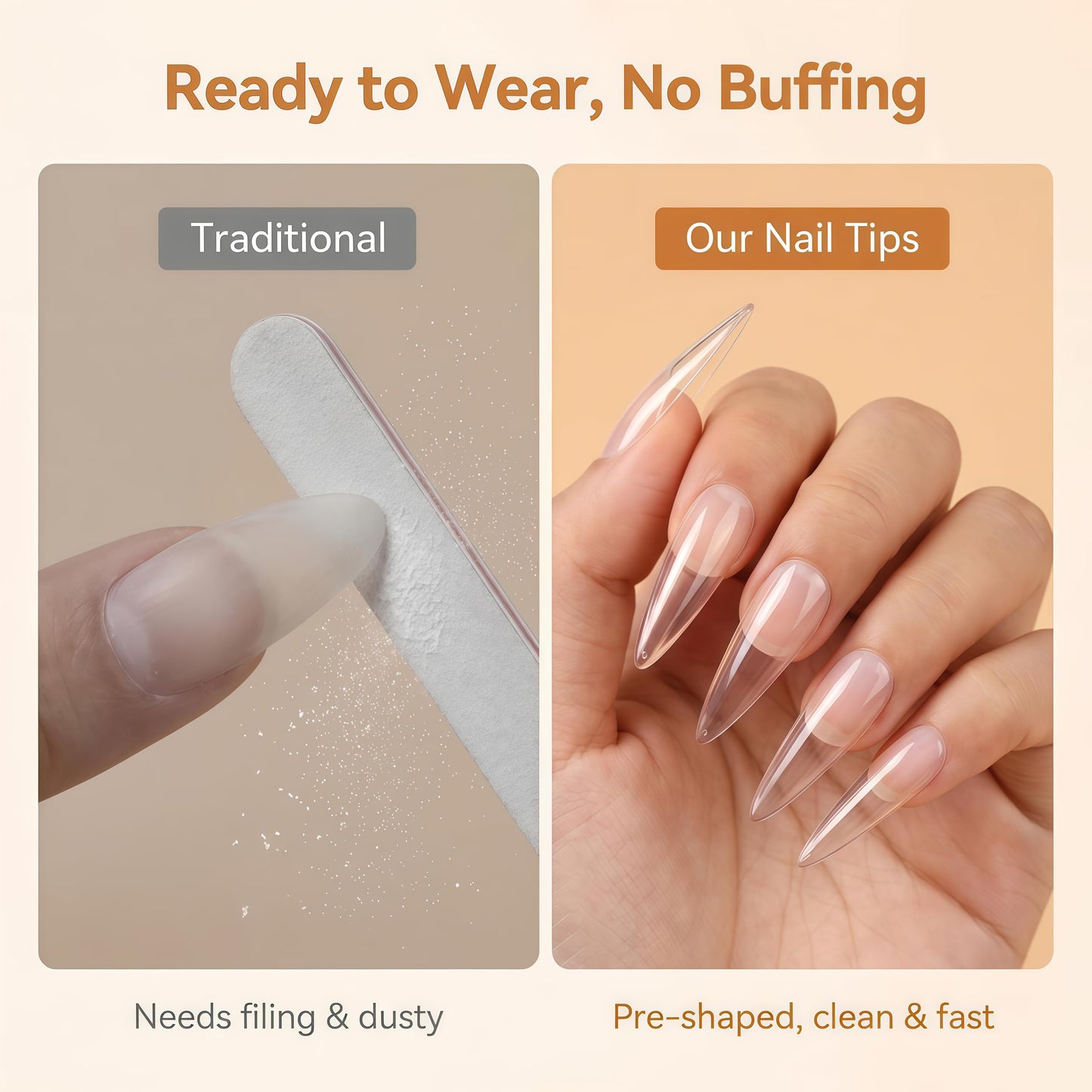 AKA Unicorn Long Stiletto Nail Tips, Full Cover Soft Gel Nail Tips, Clear Press On Nail Extensions for Home Salon DIY 12 Sizes