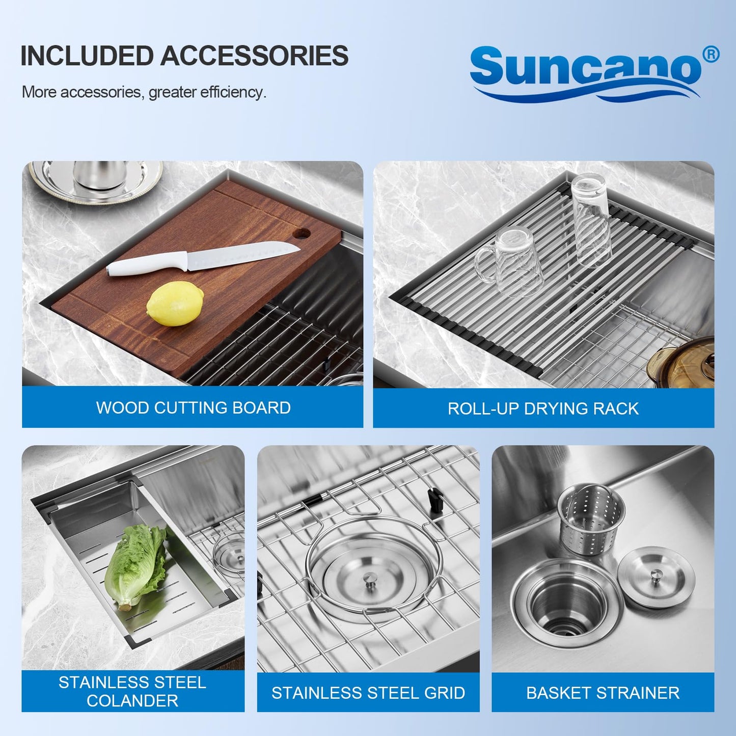 Suncano 30 Inch Undermount Kitchen Sink Workstation, Stainless Steel Handmade 10”Deep Large Single Bowl Undermount Sink 30x19 with Accessories (Brushed)