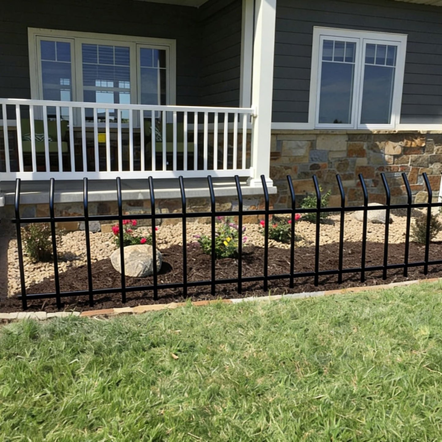 Metal Garden Fence Panels 18'' H x 22'' W, 14.6 Ft Total Length, Heavy Duty Rustproof No-Dig Decorative Fence to Protect Plants & Keep Dogs Out for Yard, Flower Beds & Pathways (8 Panels)