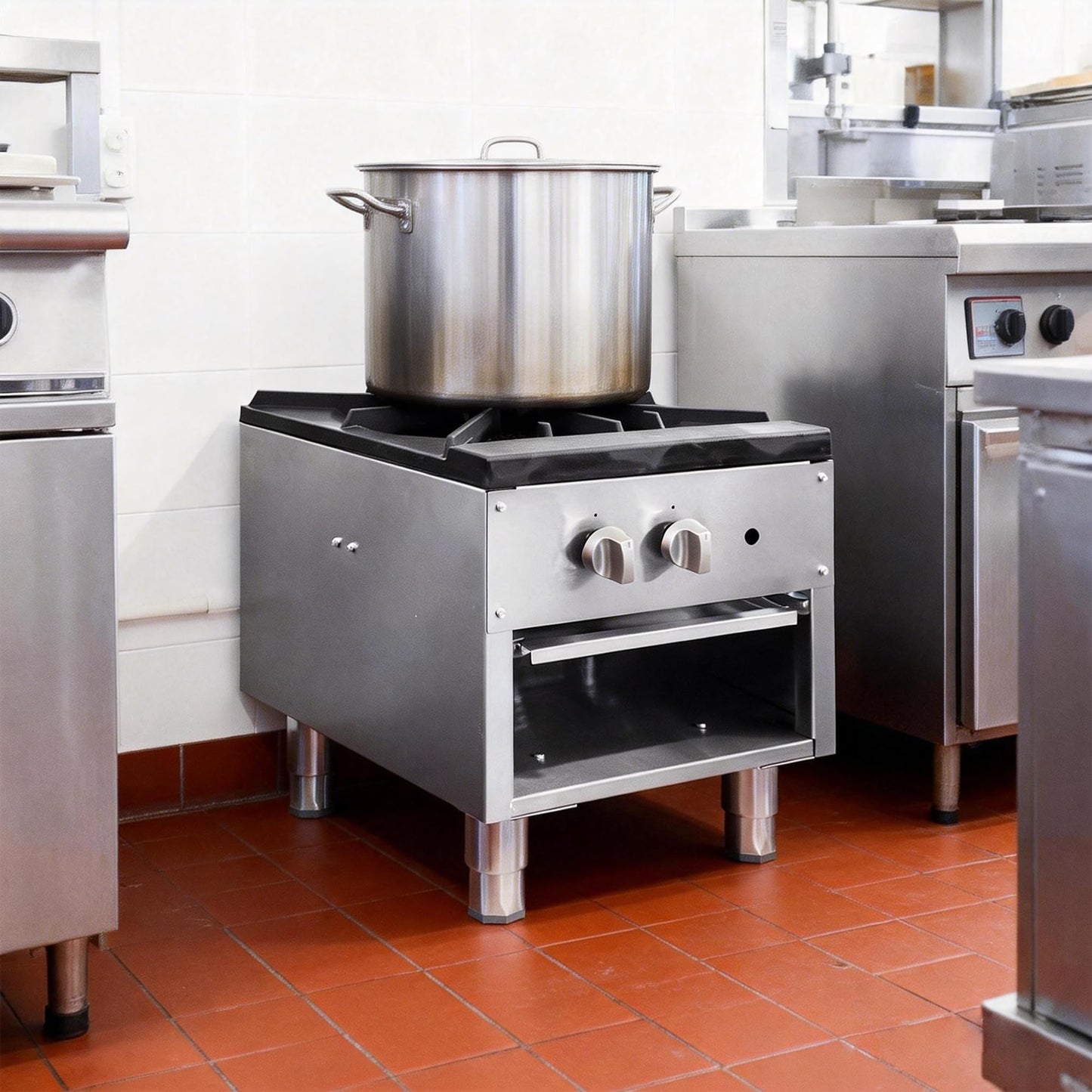 Commercial Stock Pot Range 80000 BTU Single Burner, 18″ Compact Commercial Stove with Cast Iron Grates & LP Conversion Kit for Large Pot Cooking