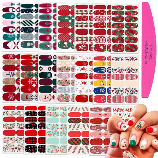 SILPECWEE 20 Sheets Christmas Nail Polish Strips Full Nail Wraps for Women Self Adhesive Nail Polish Stickers Holiday Manicure Stickers for Nail Art with Nail File (Chic Style)