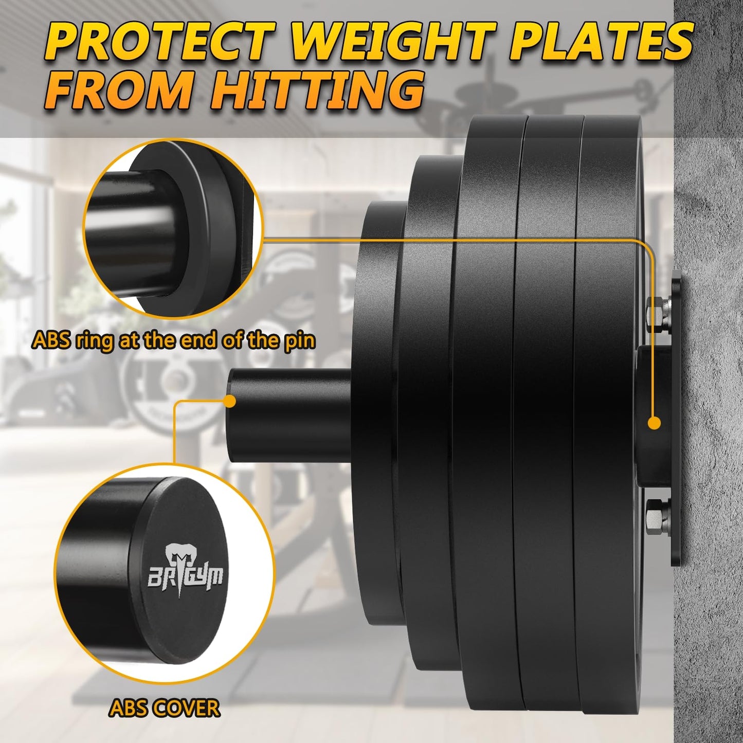 BRTGYM Wall Mounted Weight Plate Holder, Fit 2inch Olympic Weight Plates, Max Weight Capacity 275 lb, Heavy Iron Construction, Mounting Hardware Included