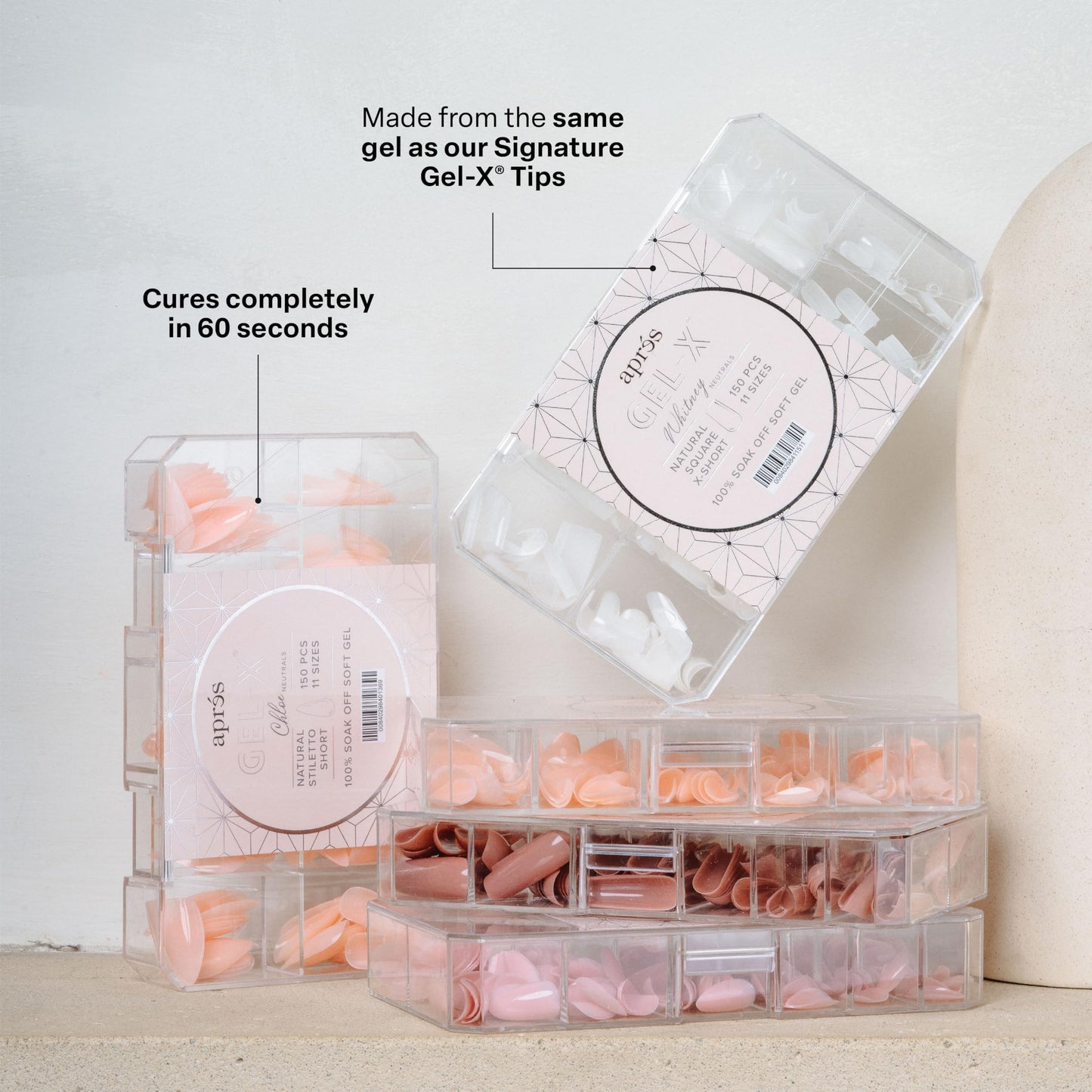 Apres Neutrals Gel-X Margot Box Of Press On Nails, 11 Sizes 00-9, Soft Gel Nail Tip Box (150pcs) (Natural Coffin Extra Short, 150)