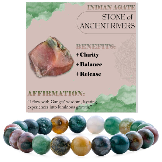 Indian Agate-Ancient Calm-8mm Beaded Bracelets for Women Handmade Semi Precious Natural Stone Stretch Elastic Jewelry Yoga Protection Gifts