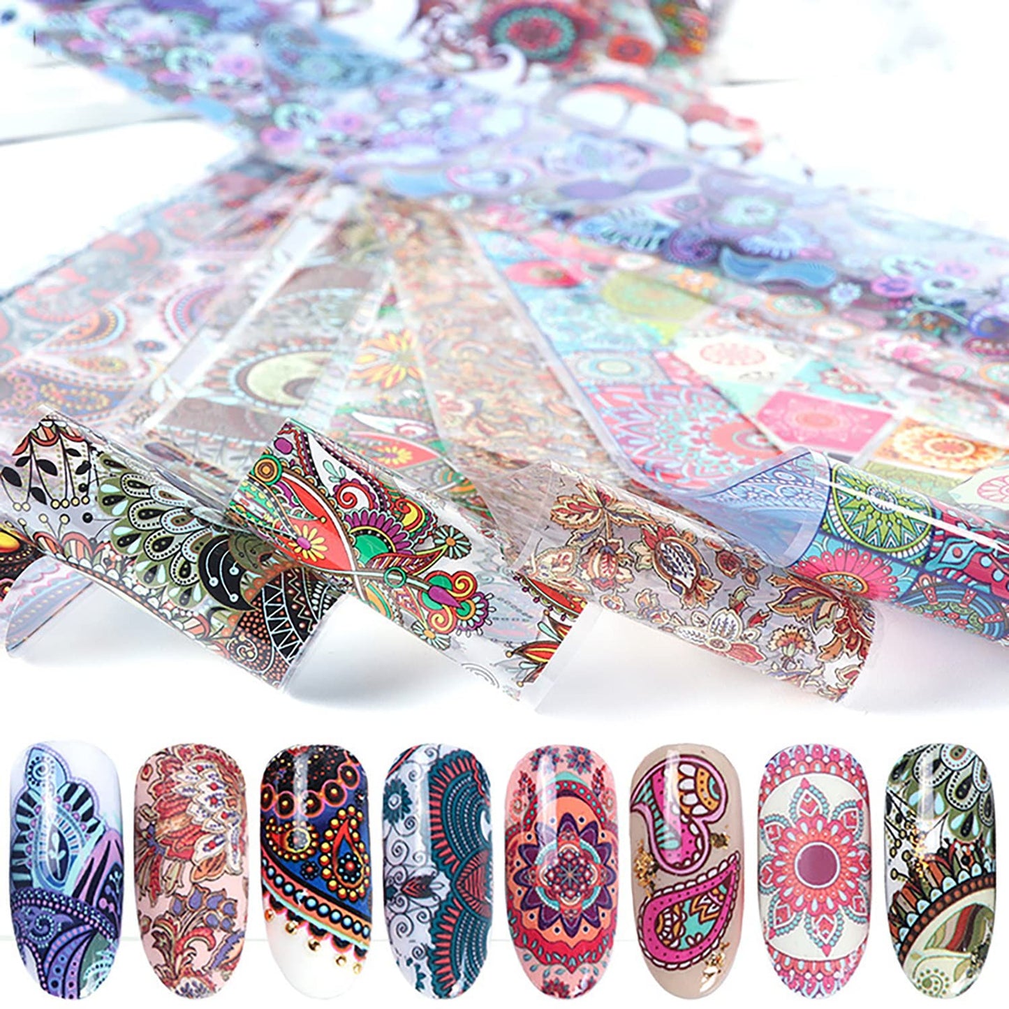 Holographic Nail Foil Transfer Stickers - Colorful Geometry Flowers & Acrylic Nails Decals for Women & Men Manicure