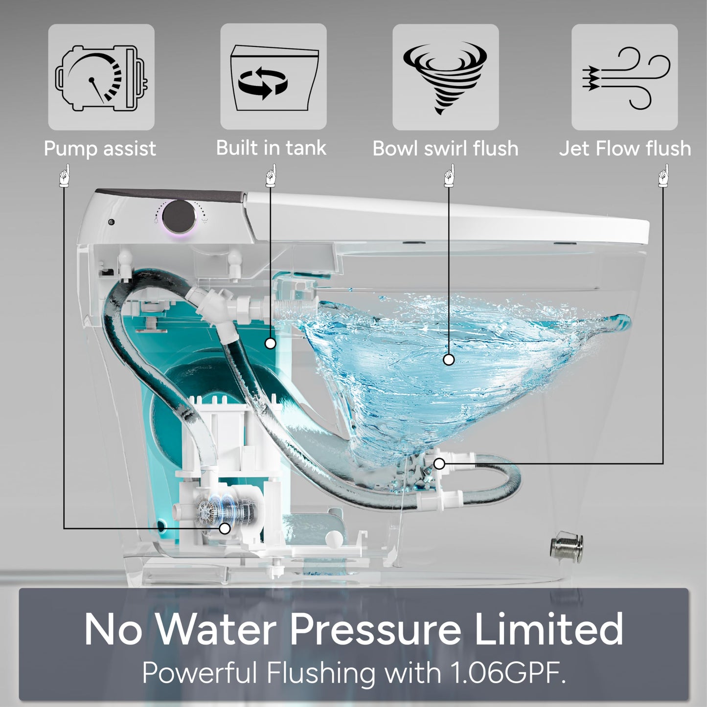 Casta Diva Smart Toilet with Bidet Built In, Auto Open/Close Lid, Heated Bidet Seat, Blackout Flush, Auto & Foot Kick Flush, Smart Toilet with Tank,1.06 GPF with Remote(CD-Y060A)