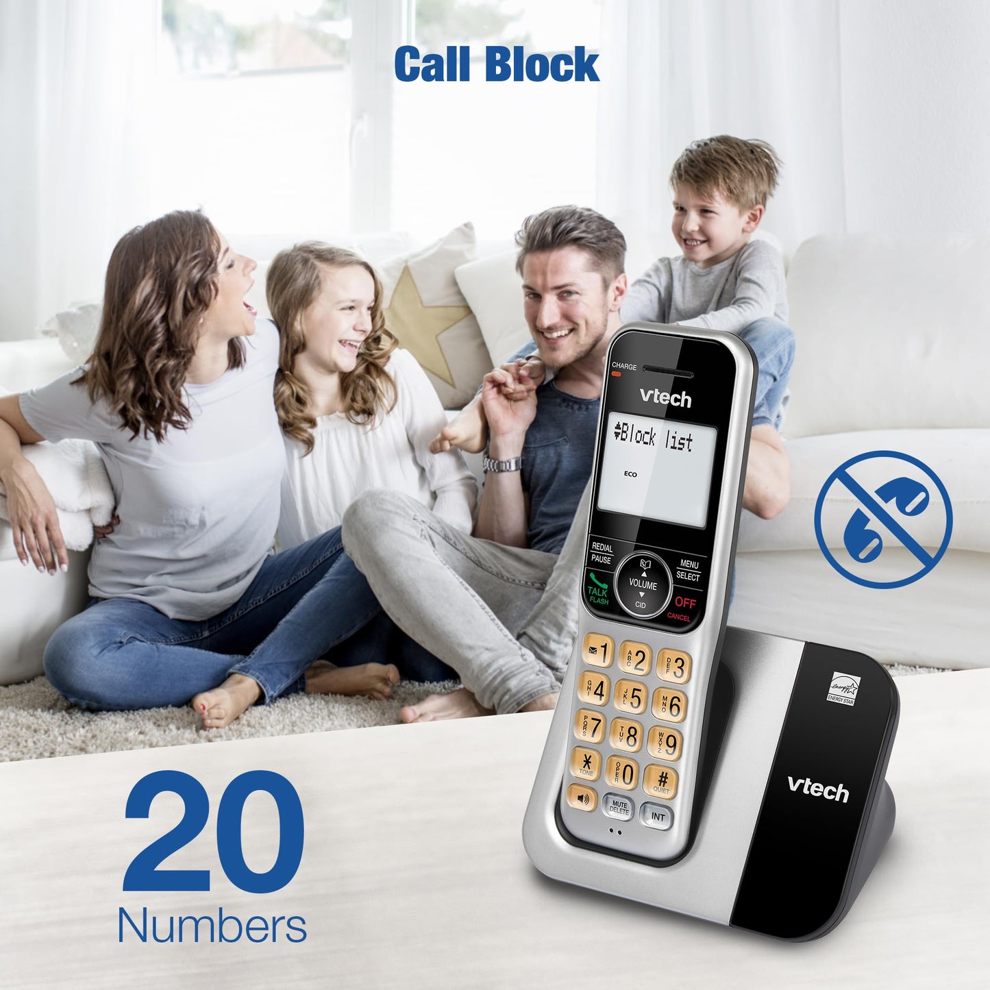 VTech Cordless Phone System for Home with Call Block, Large Display & Buttons, Backlit Screen, Full-Duplex Speakerphone, Caller ID/Call Waiting, DECT 6.0, Easy to Use, Table & Wall Mountable | CS5319