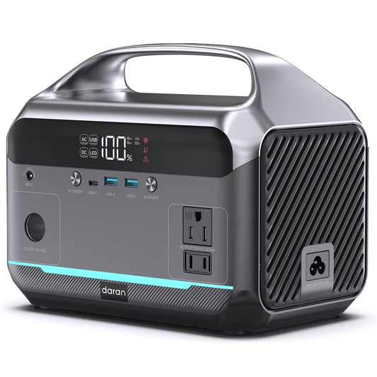 DARAN Portable Power Station 600W (1200W Peak), 288Wh (90,000mAh) Solar Generator LiFePO4 Battery with AC DC Outlets, 2hrs Fast Charging, 7-Port Design for Emergency, Hurricane (Solar Optional)