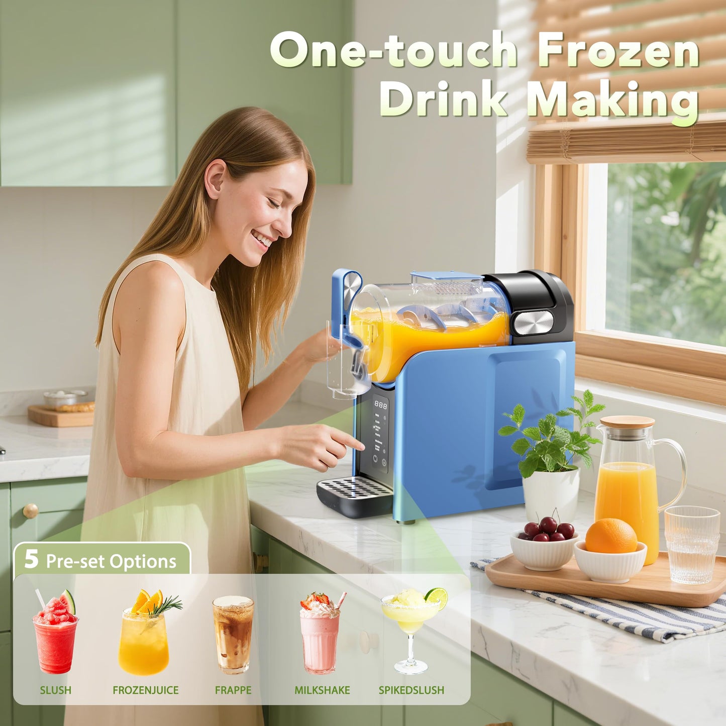 Slushie Machine, Slushy Machine for Home, Frozen Margarita Machine No Ice Needed,5 Preset Programs, for Frozen Drink Maker, Milk Shakes, Slush, Cocktail, Juices