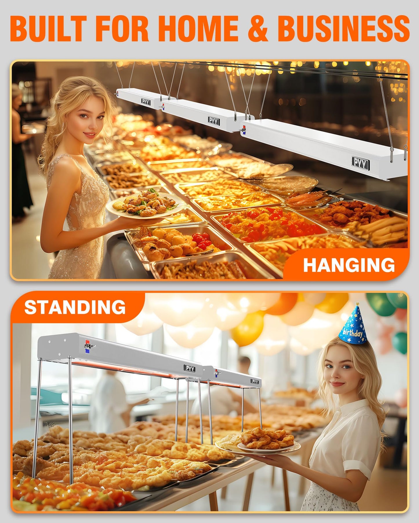 PYY Food Heat Lamp - 35 Inch 86-176°F/30-80°C Aluminum Overhead & Hanging Food Warmer Lamp Strip Food Warming Lamp Heater Electric Commercial Food Heat Lamp for Catering Kitchen Restaurant Buffet 750W