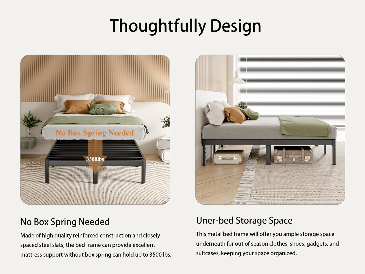 KZZLOL Black King Size Bed Frame 12 Inch, Metal King Bed Frame No Box Spring Needed, DIY Headboard Holes, Heavy Duty Steel Support 3500 LBS, Noiseless, Round Corner Leg, Storage Space, Easy Assembly