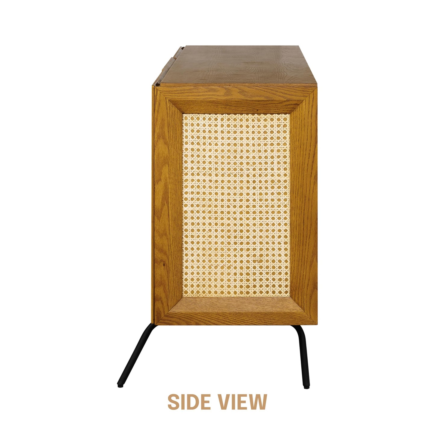 NTC MOSSIC Sideboard with 2 Doors and 3 Drawers, Buffet Cabinet with Natural Rattan and Metal Legs, Modern Storage Cabinet for Living Room, and Hallway, Effortless Assembly - Rustic Oak