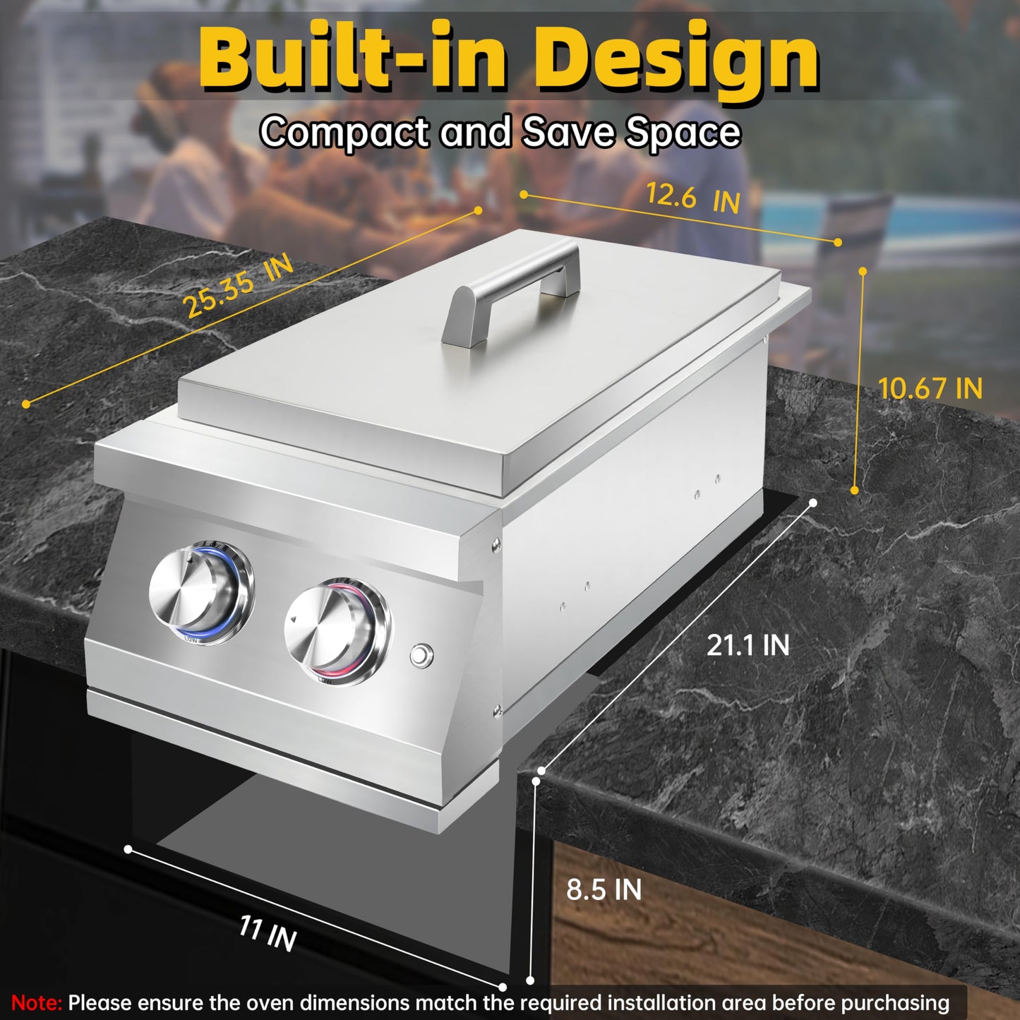 Qualipo Double Grilling Side Burners for Outdoor Kitchen, 2 * 17,000BTU Liquid Propane Burners, Convertible to Natural Gas, Heavy-Duty 304 Stainless Steel, Built-in Side Burner for BBQ Grill Island