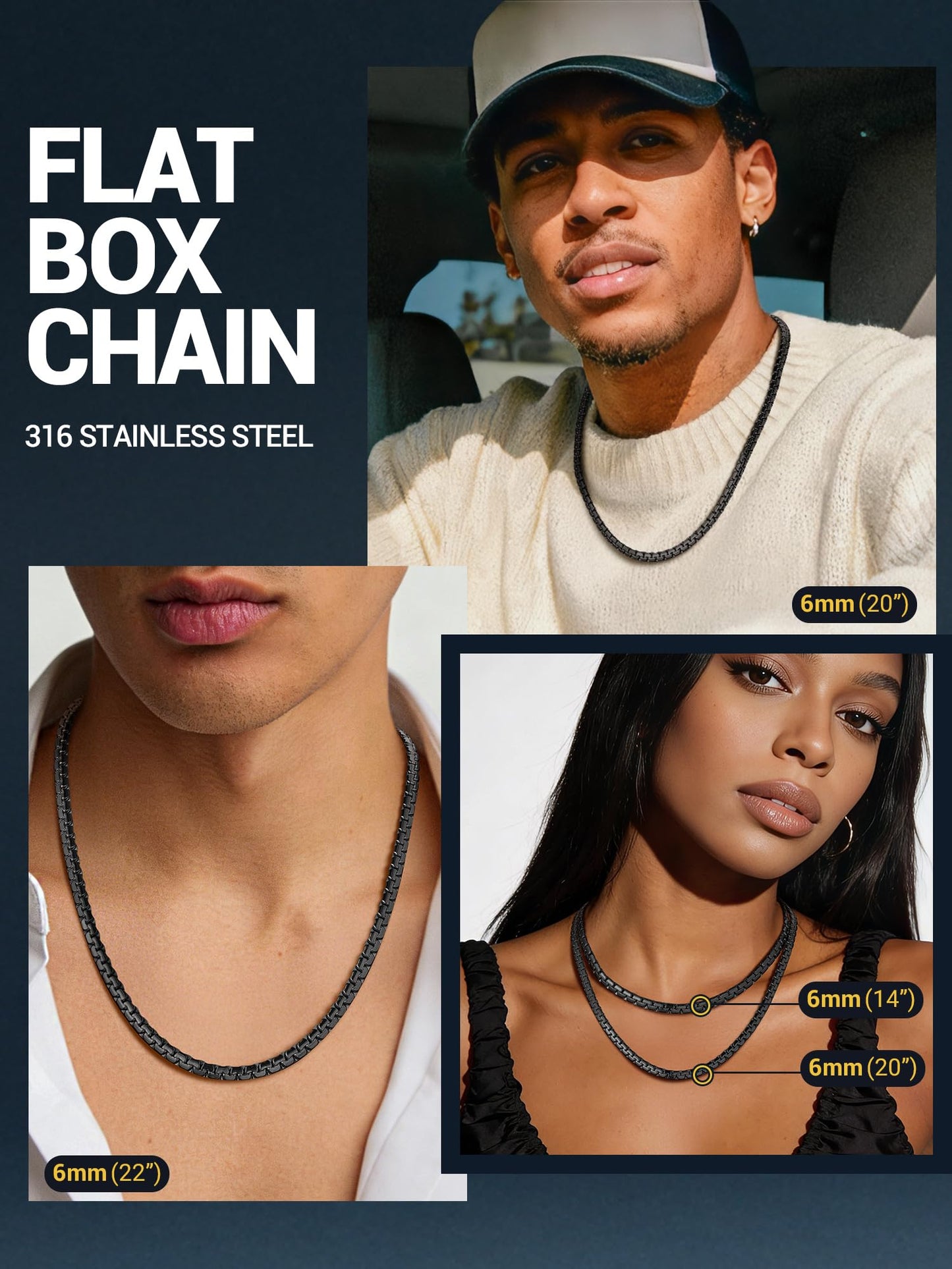 PROSTEEL Flat Link Chain Layering Layered Necklace Men Jewelry Statement Necklace Minimalist Gothic Black Chain