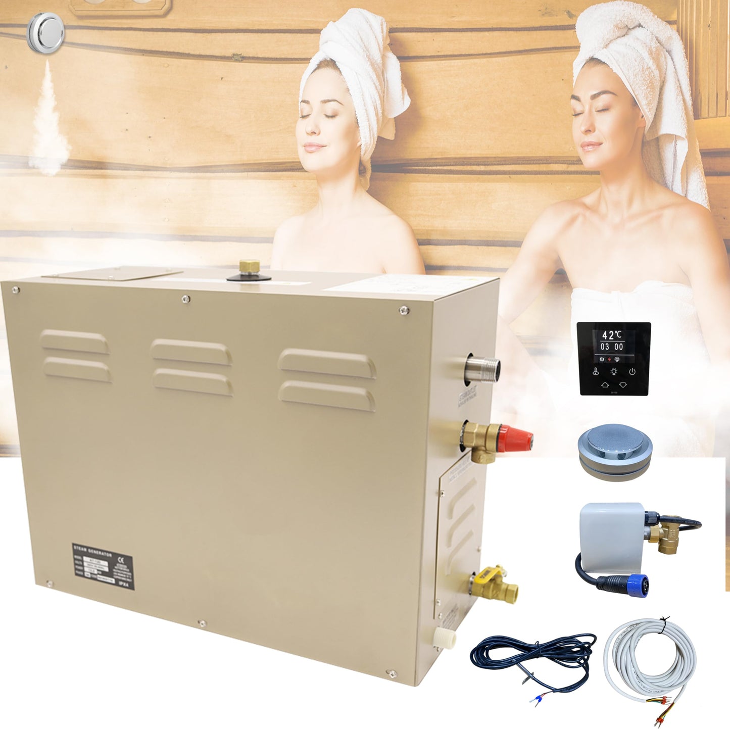 JJFFTAO,Steam shower generator,15kw Household-Commercial,Steam shower generator kit,with self-draining system,Temperature adjustable 95-131°F,Applicable space 420～560ft3