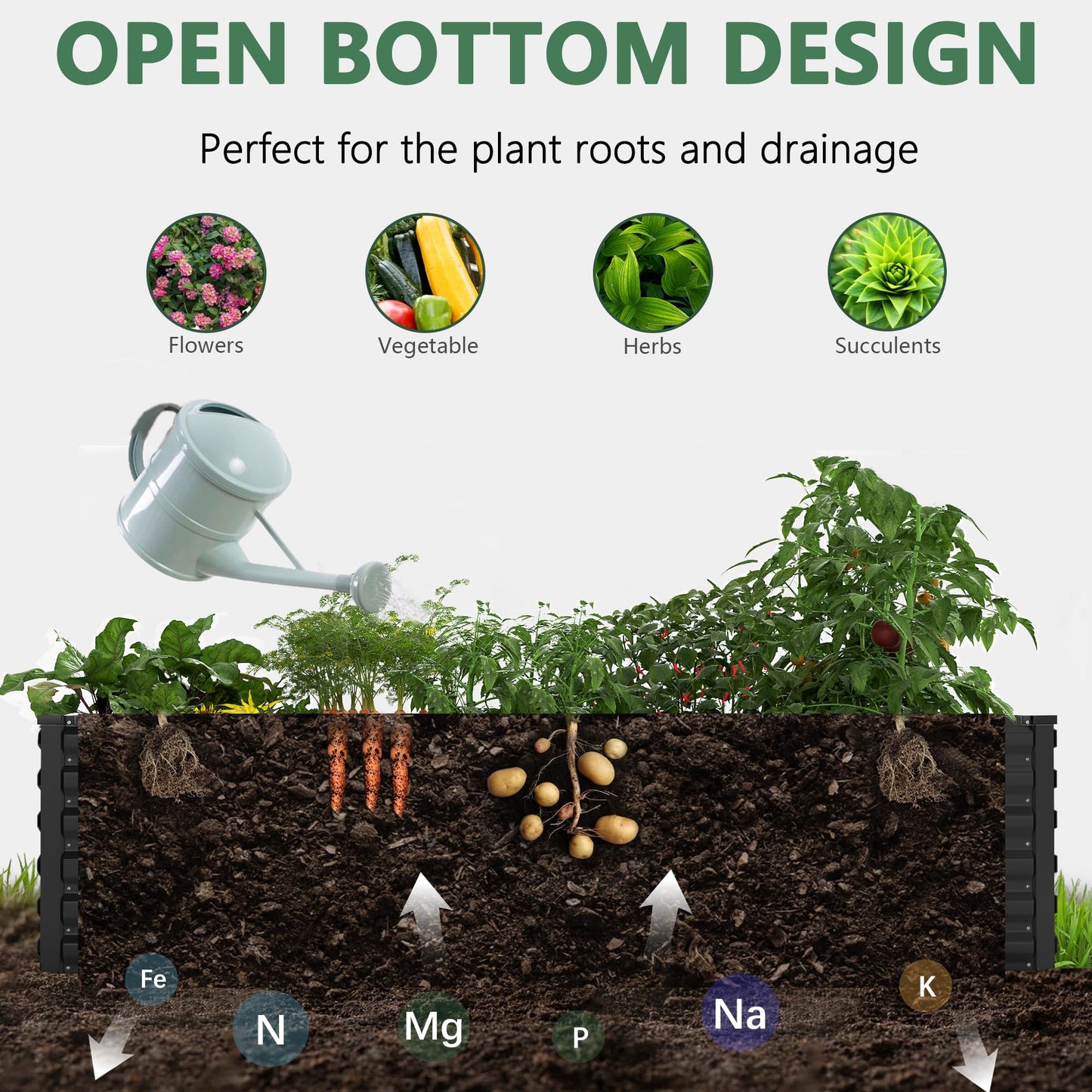 FOOWIN 4pcs 8x4x2ft Galvanized Raised Garden Bed, Planter Raised Garden Boxes Outdoor, Large Metal Raised Beds for Gardening, Garden Bed for Vegetables, Flowers, Herb,478 Gallon Capacity, Black