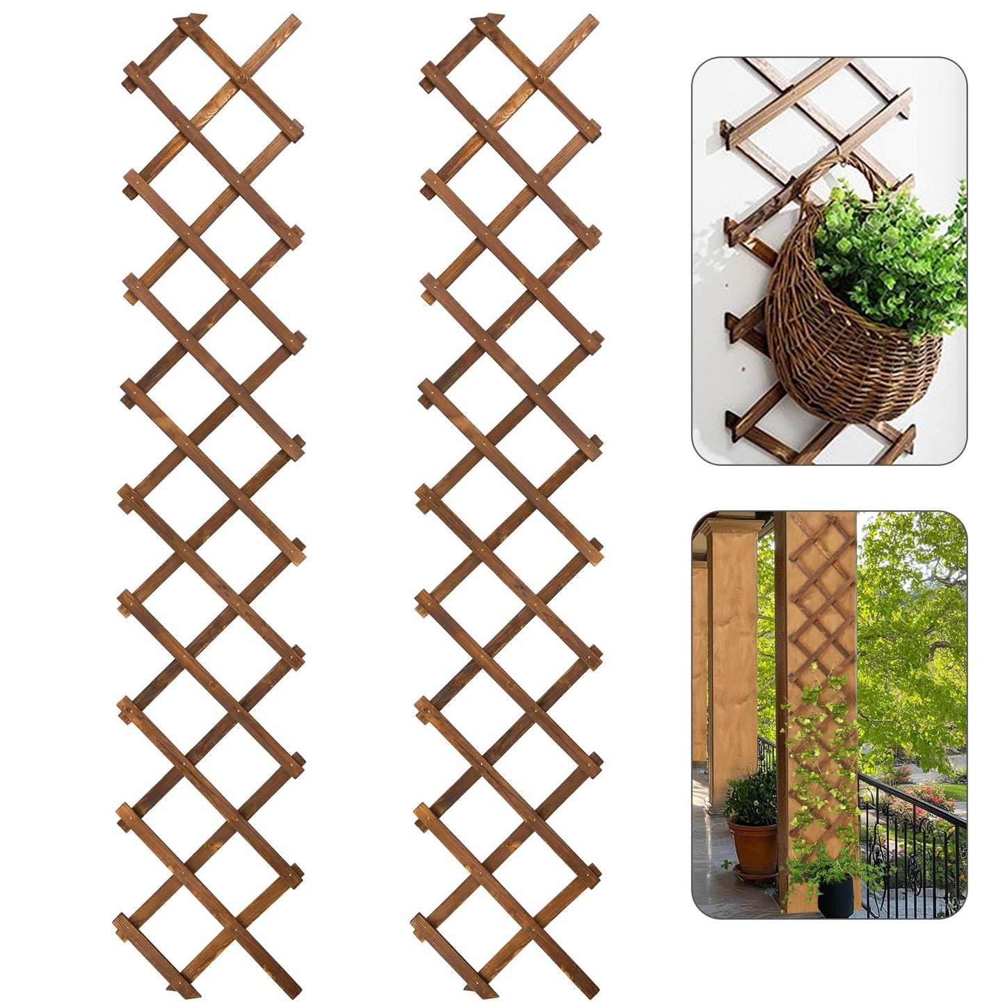 Pack of 2 Extra Thick Wooden Wall Trellis- Expandable Wall Planter Lattice Panels for Climbing Plants, Hanging Vertical Plant Support Fence Frame Outdoor Indoor for Balcony Patio Garden Room