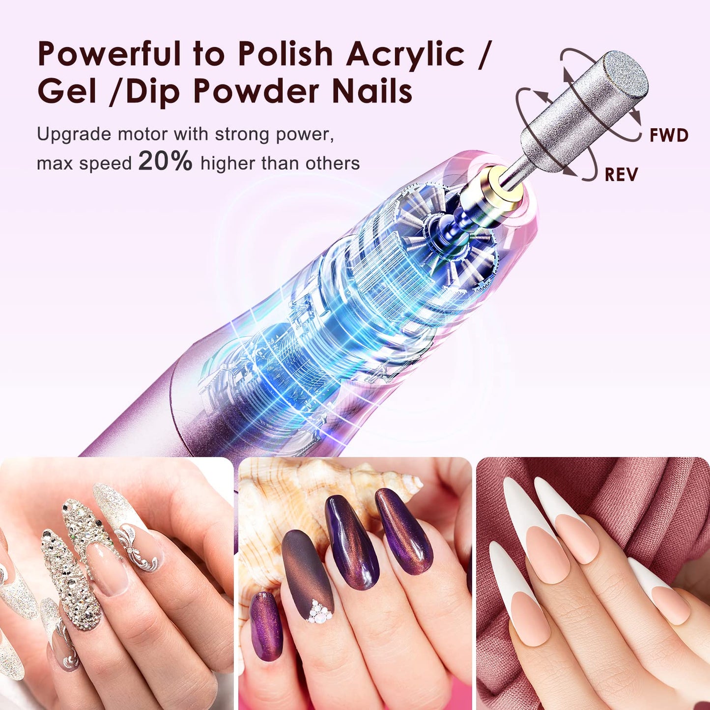 COSLUS C20 Cordless Nail Drill Electric File: Professional for Acrylic Gel Dip Powder Nails Portable Nail Drill Machine Kit for Manicure Pedicure Nail Set with Everything Rechargeable Lightweight