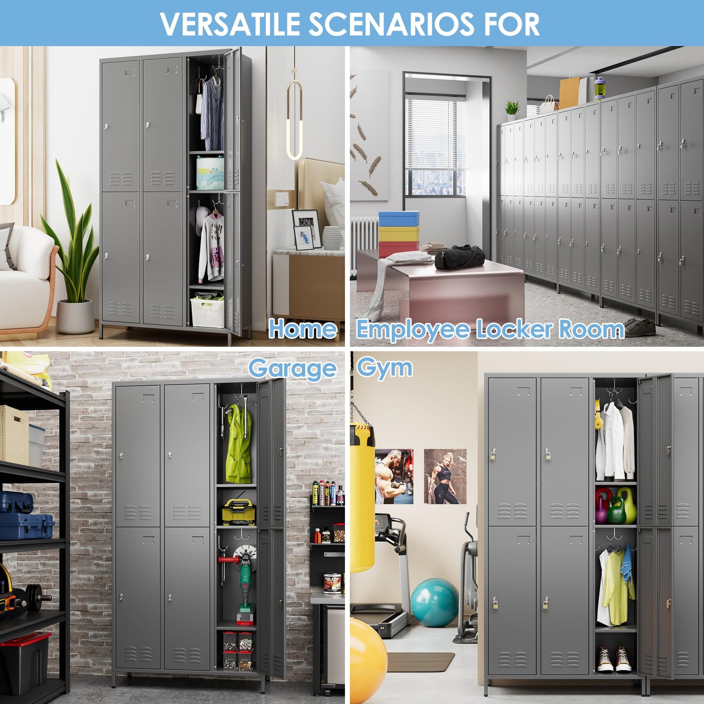 SPKAPO 6 Doors Metal Lockers for Employees with 18 Hooks,Meta Storage Locker with Business Card Holder for School Office Gym Garage Home,Assembly Required,Dark Gray