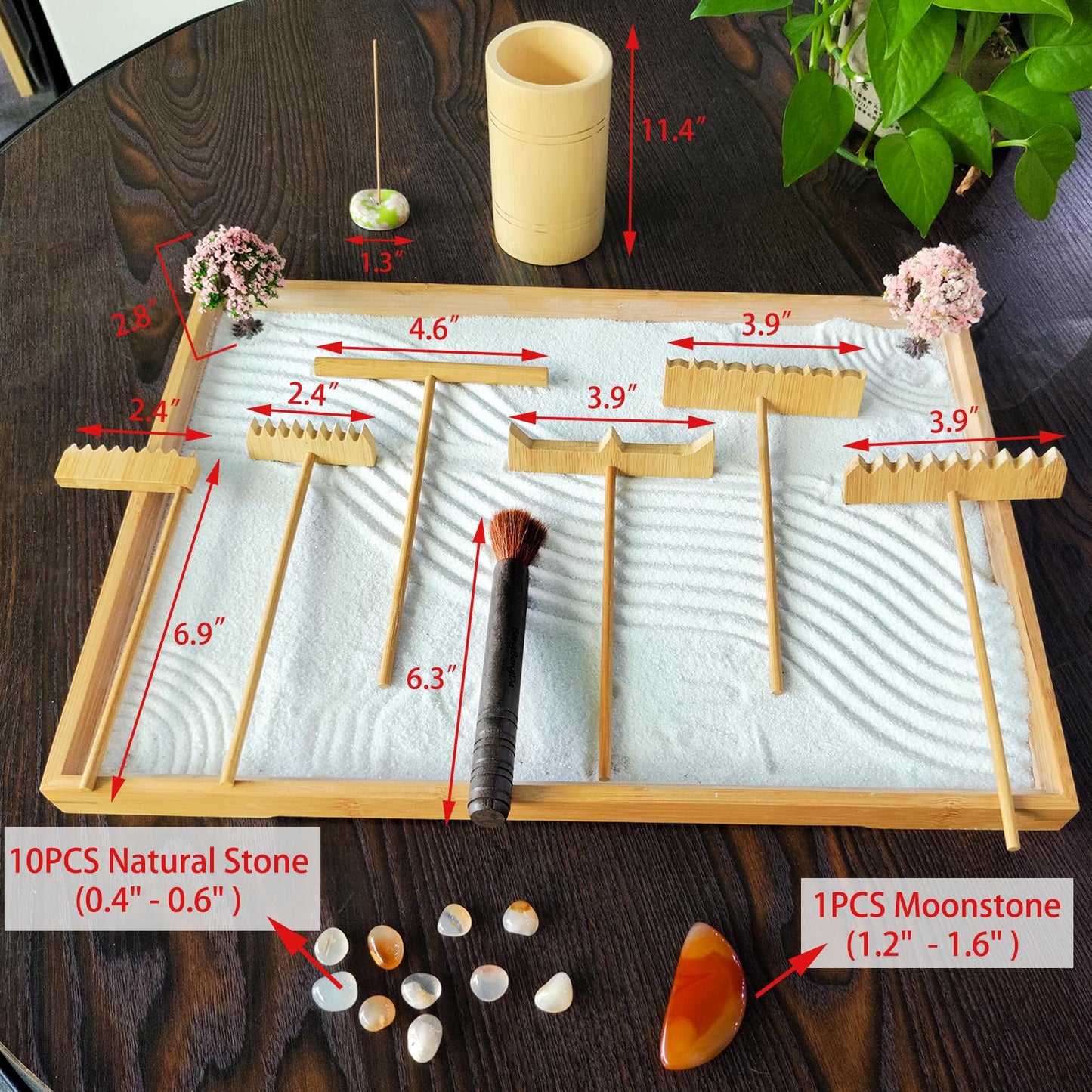 Zen Garden Rake Accessories - Miniature Tabletop Zen Garden Kits Tools w/Bamboo Rakes Holder Japanese Meditation Rock Sand Garden Kits Set for Birthday Zen Gifts Zen Room Decor
