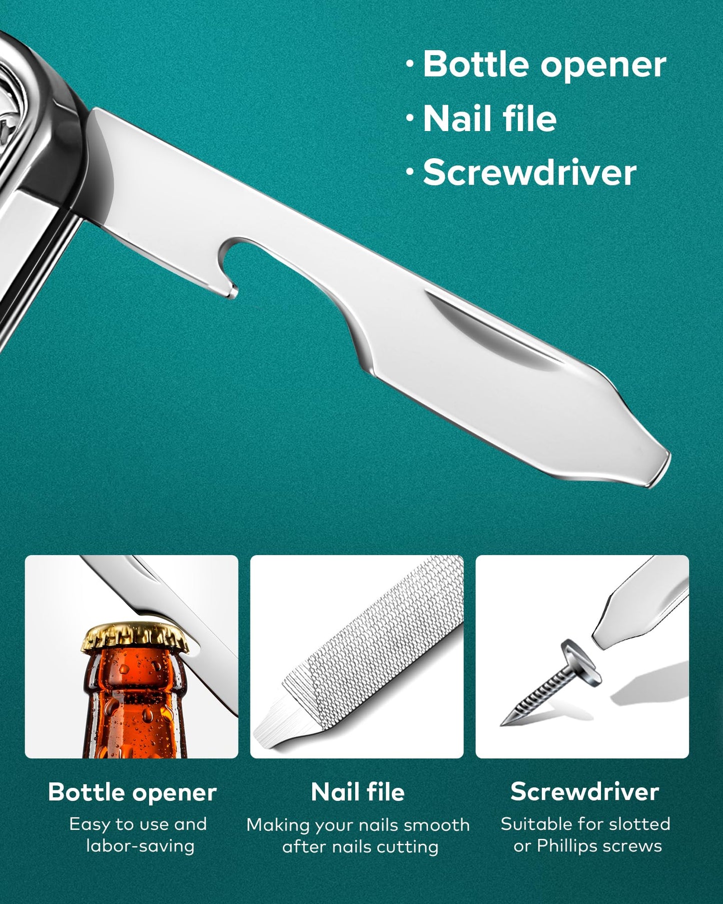 Portable Nail Clippers,Medical Grade Stainless Steel Foldable Nail Cutter with Leather Case, Ultra Slim Travel Design