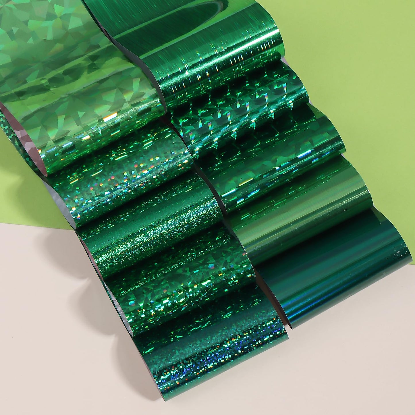 Green Holographic Nail Foil Transfer Nails Art 20PCS St. Patrick's Day Nail Foil Sheets Laser Geometric Iridescent Green Nail Design Stickers Decals DIY Starry Paper Manicure Supplies