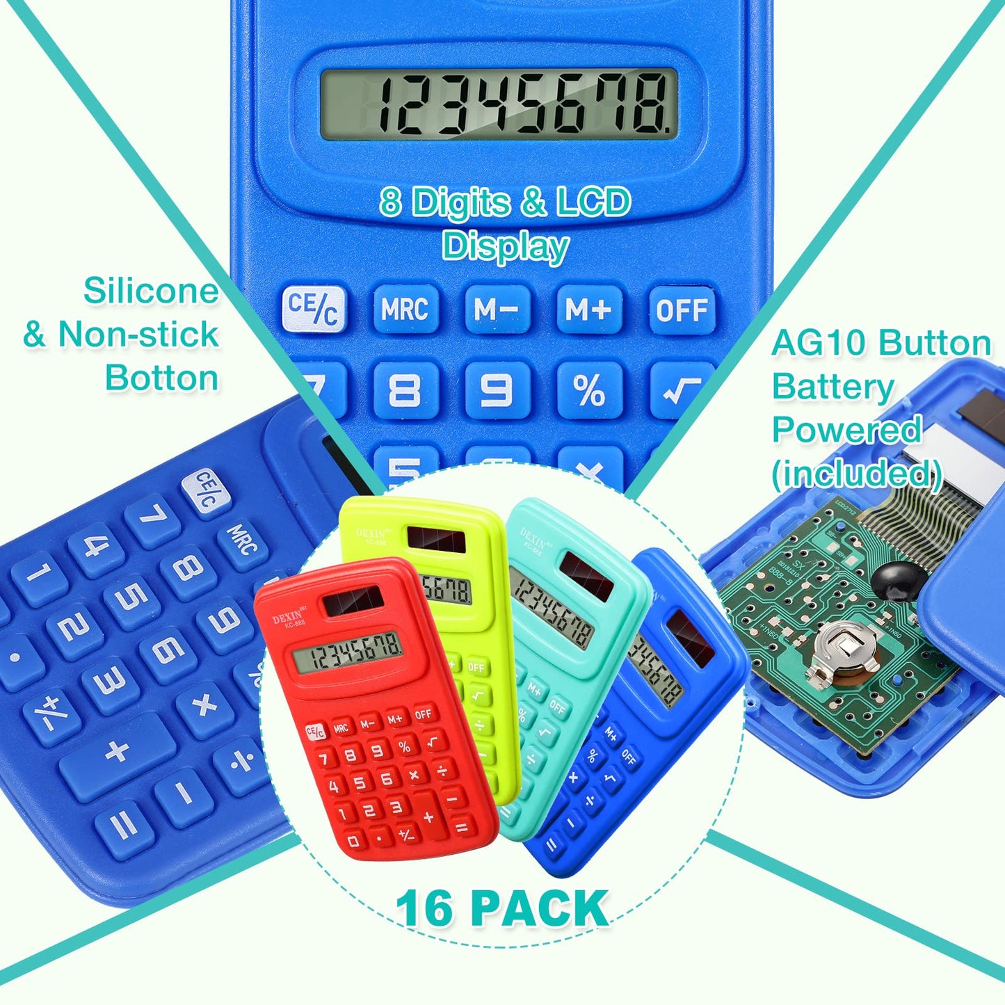 Yunsailing 48 Pcs Pocket Calculators Bulk Mini 8 Digit Handheld Calculator Small Basic Standard Calculator for Students Kids Teachers School Desktop Home Office, 3 Designs (Classic)