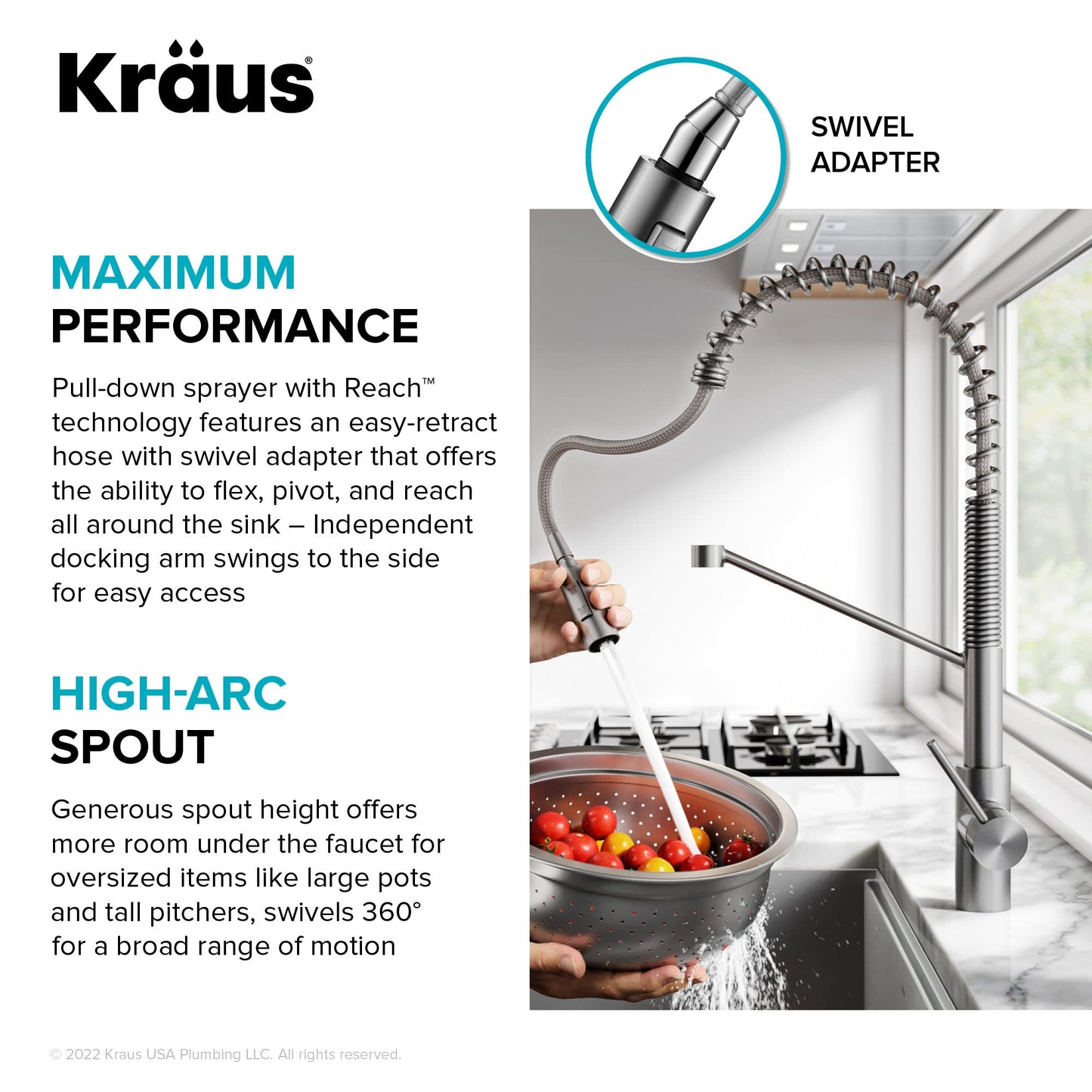 KRAUS Oletto Touchless Sensor Commercial Pull-Down Single Handle Kitchen Faucet with QuickDock Top Mount Assembly in Matte Black