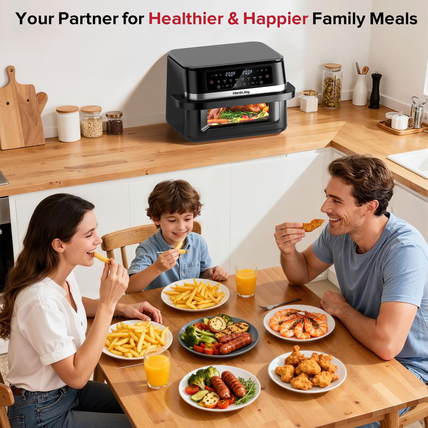 HoninJoy 12QT Large Dual Basket Air Fryer with Flex Basket, Viewing Window and 50PCS Paper Liners, 12-in-1 Family Size with Sync & Dual & Light, Double Zone for Bake, Roast, Reheat, Dishwasher Safe