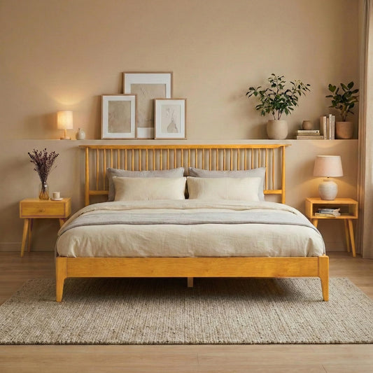 NTC Ruby Wooden Bed Frame with Headboard, Solid Wood Foundation with Silent Slats and Wood Central Supports, 1000 Lb Capacity, Effortless Assembly (Rustic Oak, King)