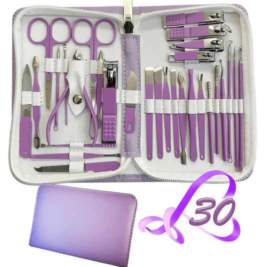 Manicure Set 30 in 1 Nail Clippers Set,Nail Manicure Kit for Women,RedFlow Toenail Clippers,Pedicure Kit,Pedicure Tools,Suitable for Travel Manicure Tools (Purple)