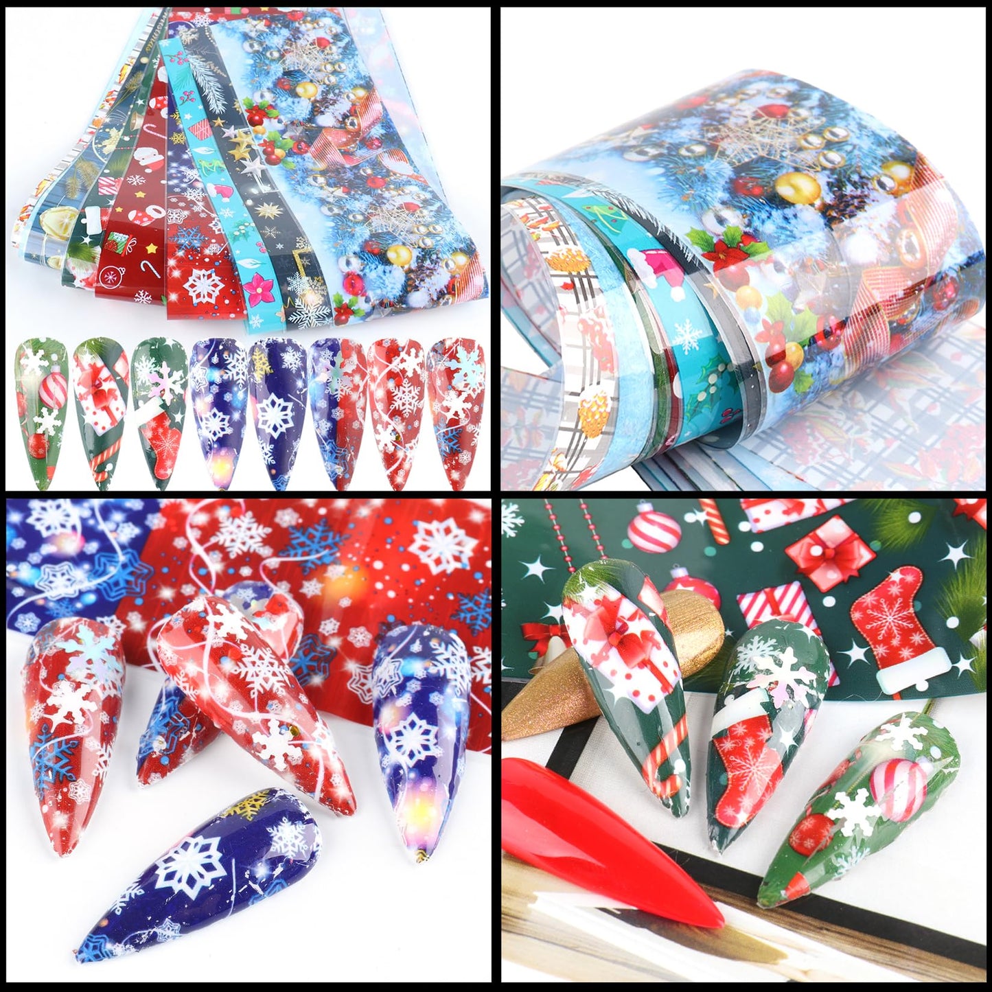 Christmas Nail Foil Transfer Nail Art 50 Sheets Winter Snowflake Stickers Xmas Tree Snowman Elk Star Nail Art Foil for Holiday Nails Art Design for Women Manicure Decoration DIY Supplies